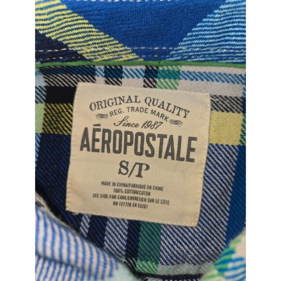 Aeropostale Mens Blue Plaid Button-Down Flannel Shirt Small Cotton - Picture 5 of 6